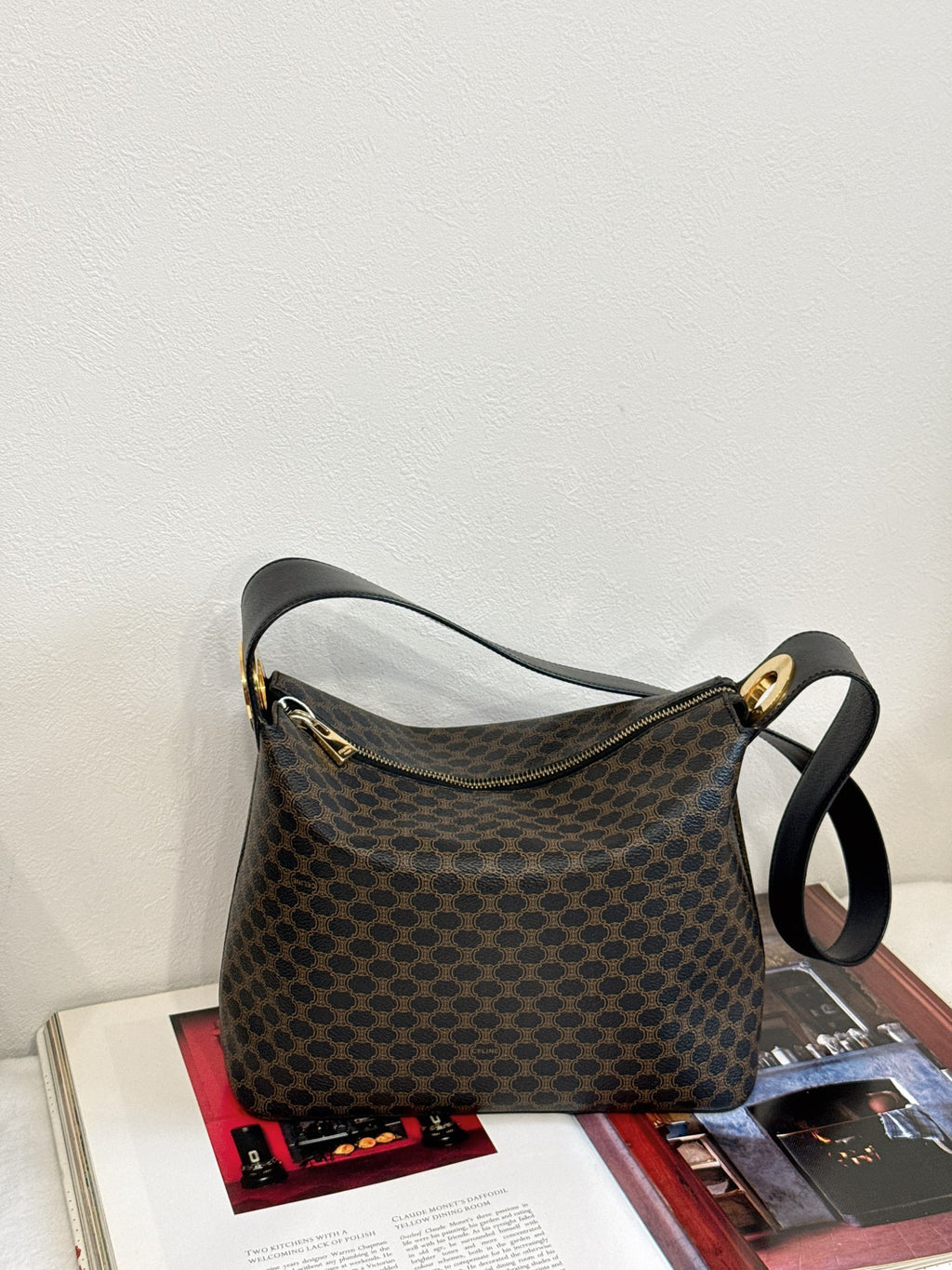 CELINE Black Macadam  Shoulder Bag