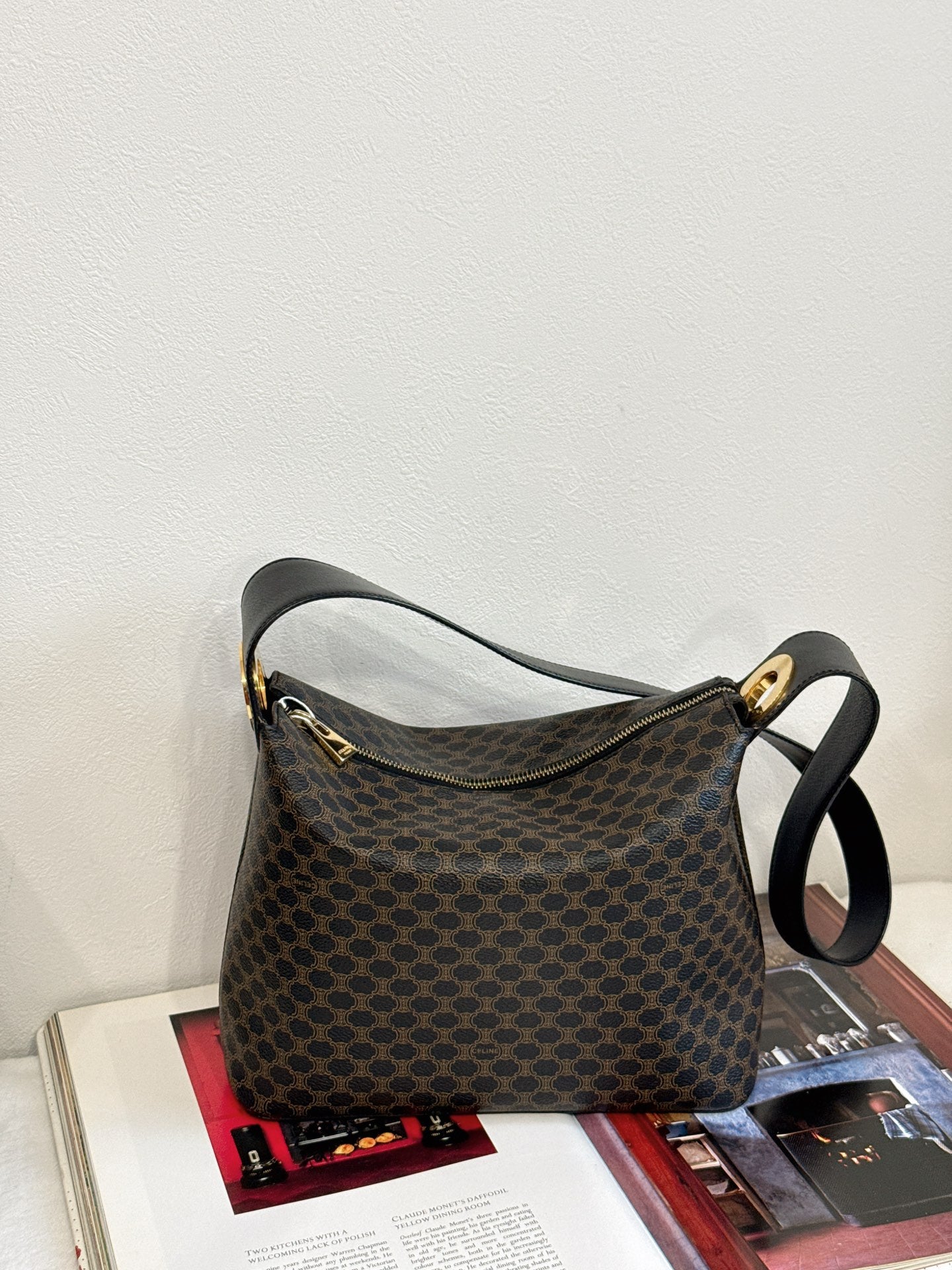 CELINE Black Macadam  Shoulder Bag