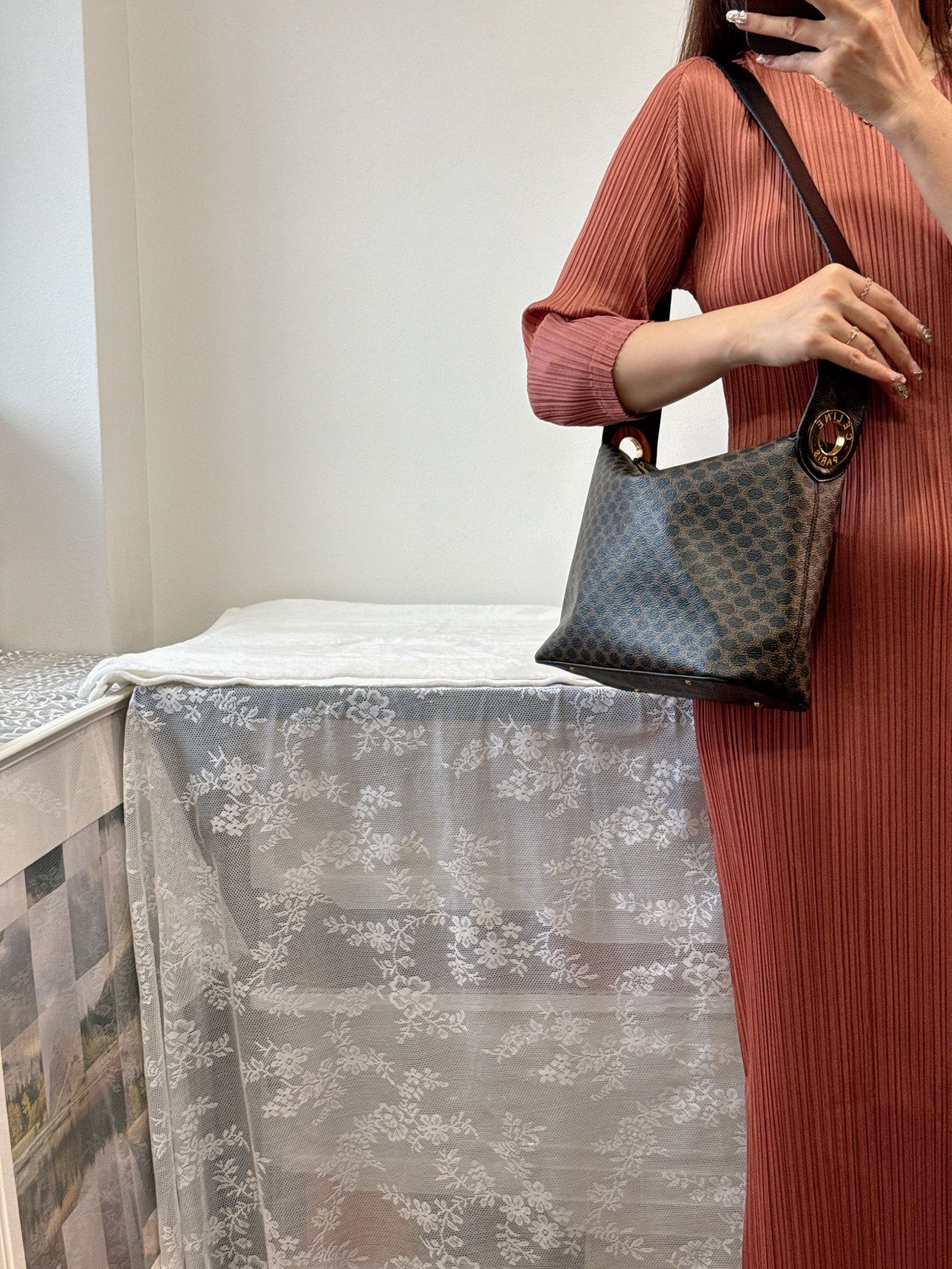 CELINE Black Macadam  Shoulder Bag