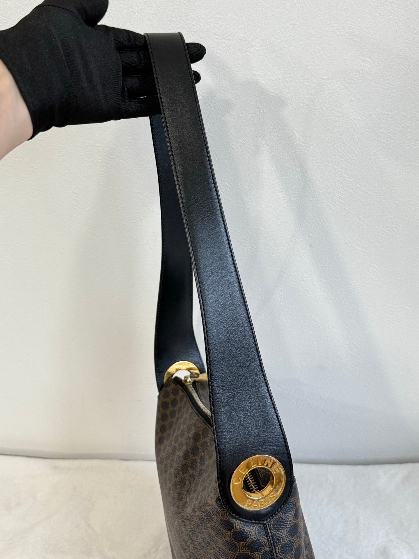 CELINE Black Macadam  Shoulder Bag