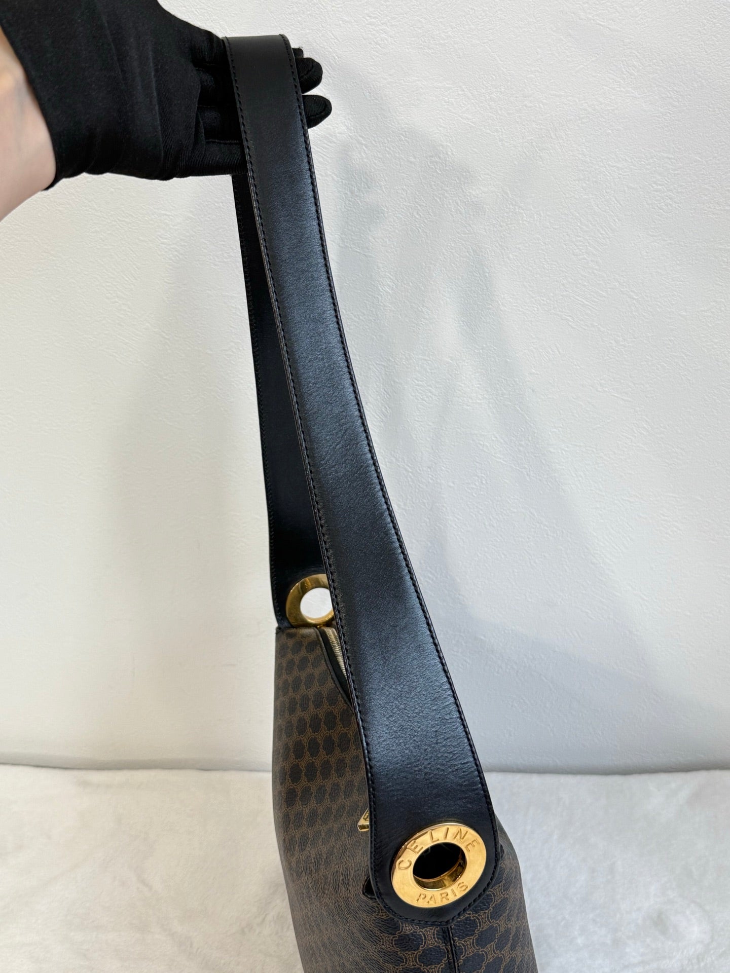 CELINE Black Macadam  Shoulder Bag
