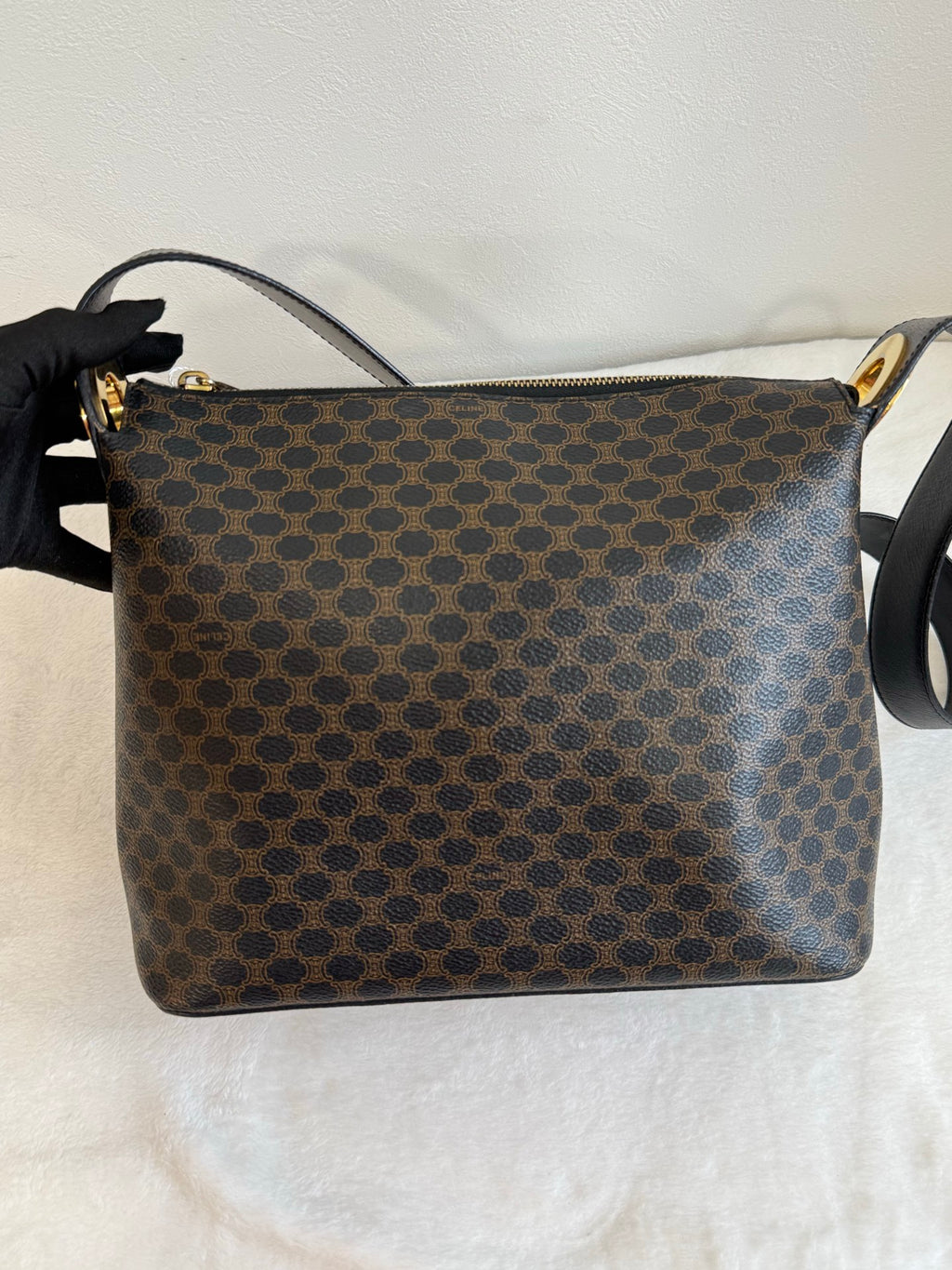 CELINE Black Macadam  Shoulder Bag