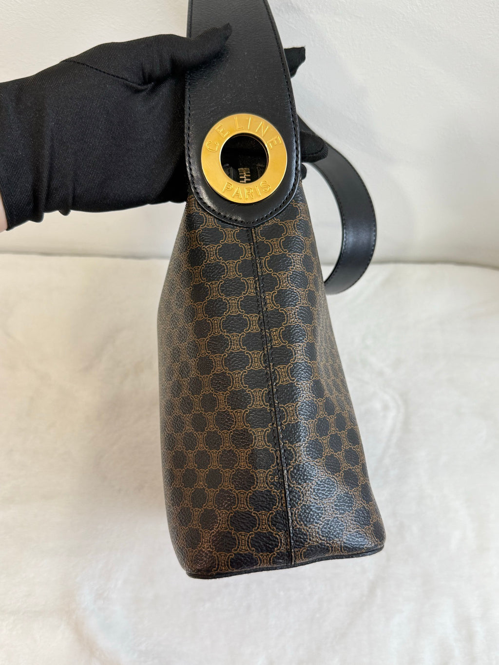 CELINE Black Macadam  Shoulder Bag