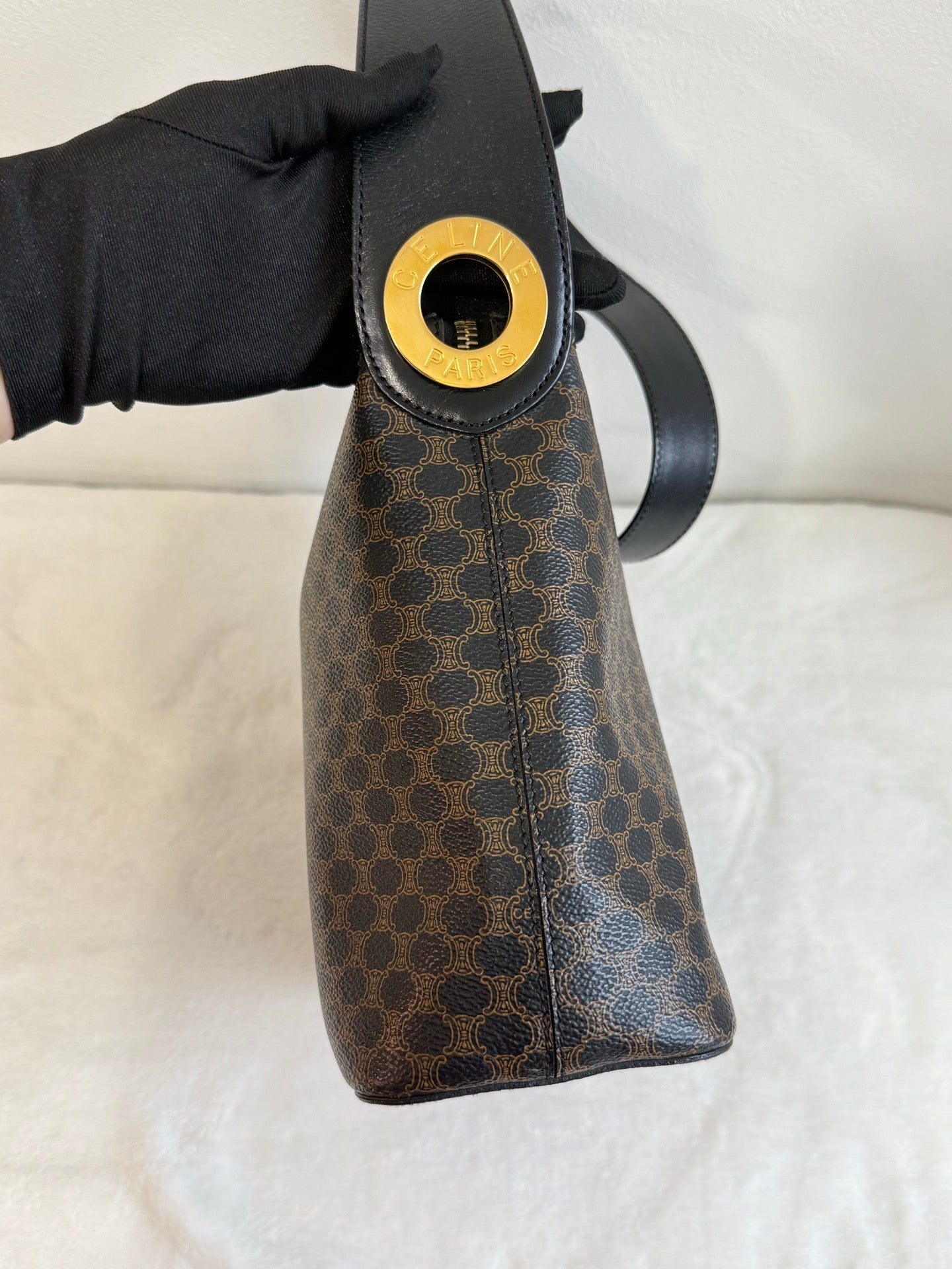 CELINE Black Macadam  Shoulder Bag