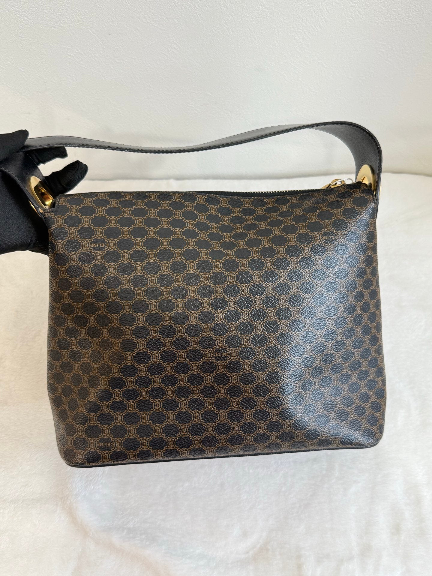 CELINE Black Macadam  Shoulder Bag