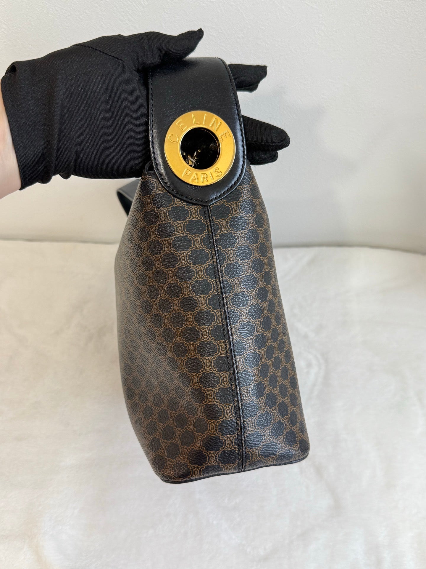 CELINE Black Macadam  Shoulder Bag