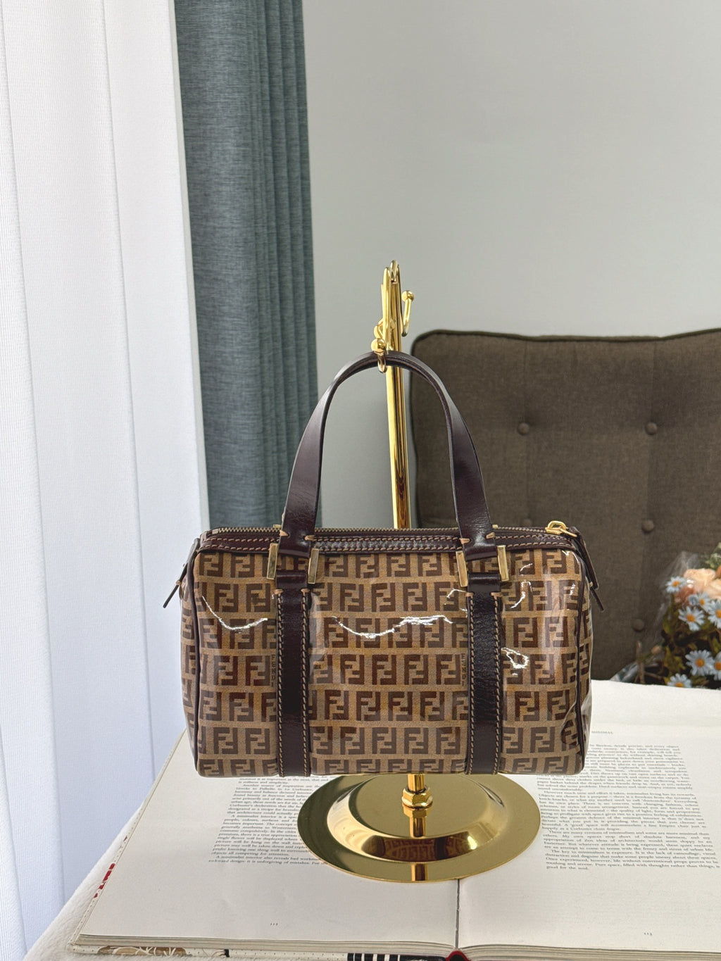 FENDI Zucchino Mini Boston Handbag