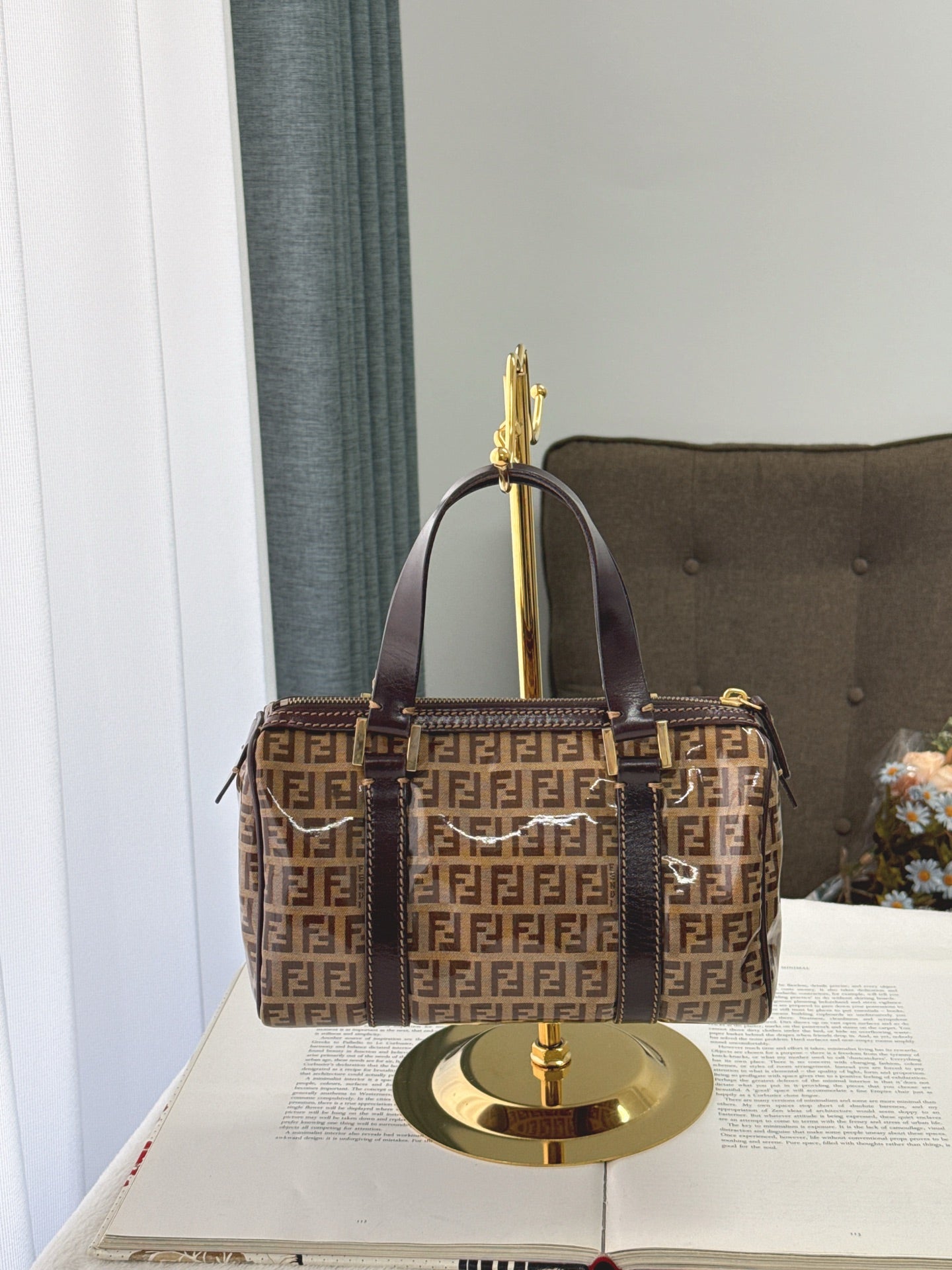 FENDI Zucchino Mini Boston Handbag