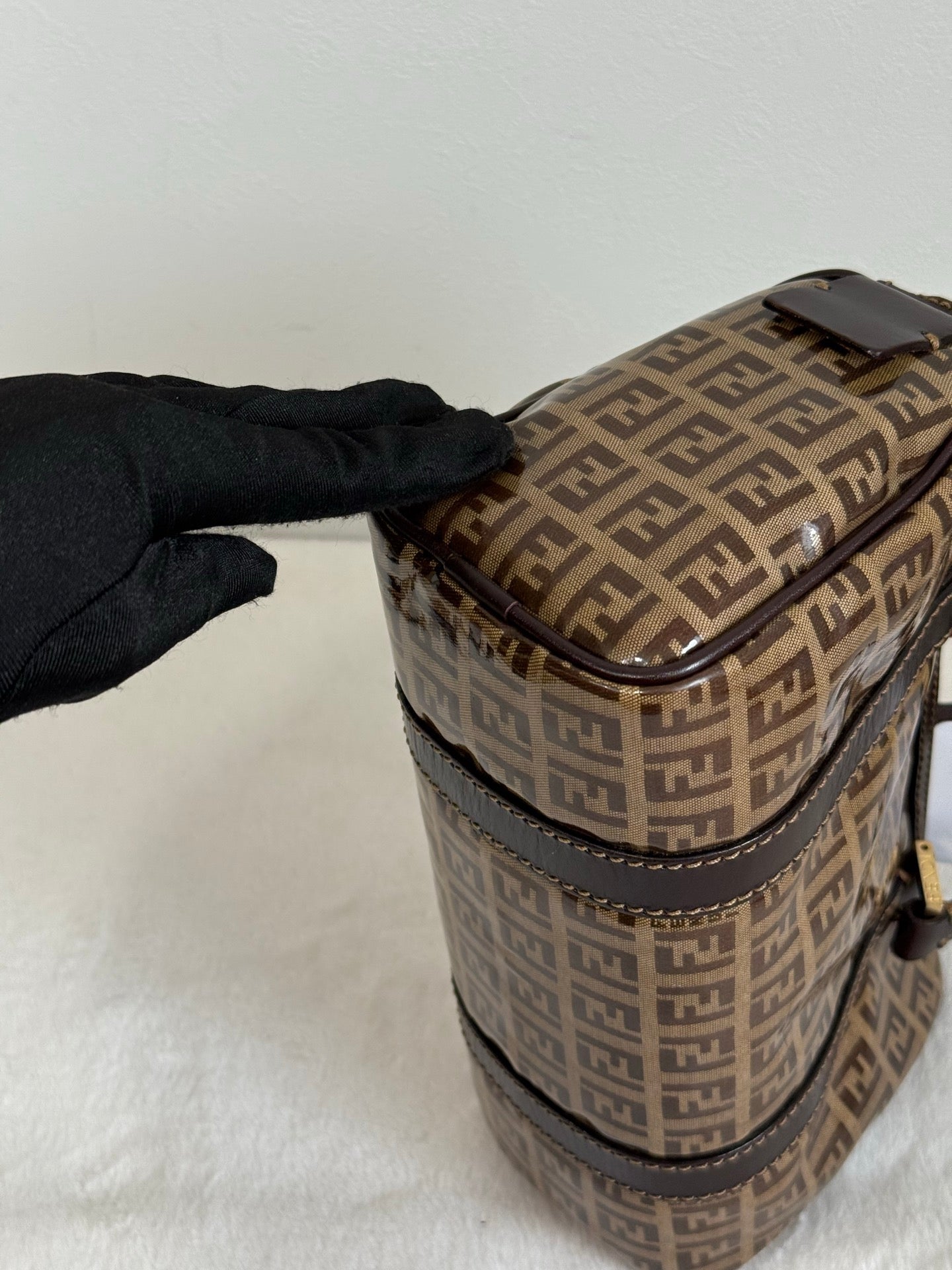 FENDI Zucchino Mini Boston Handbag