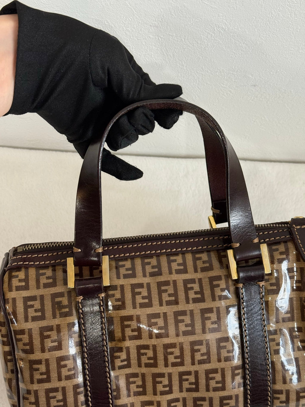 FENDI Zucchino Mini Boston Handbag