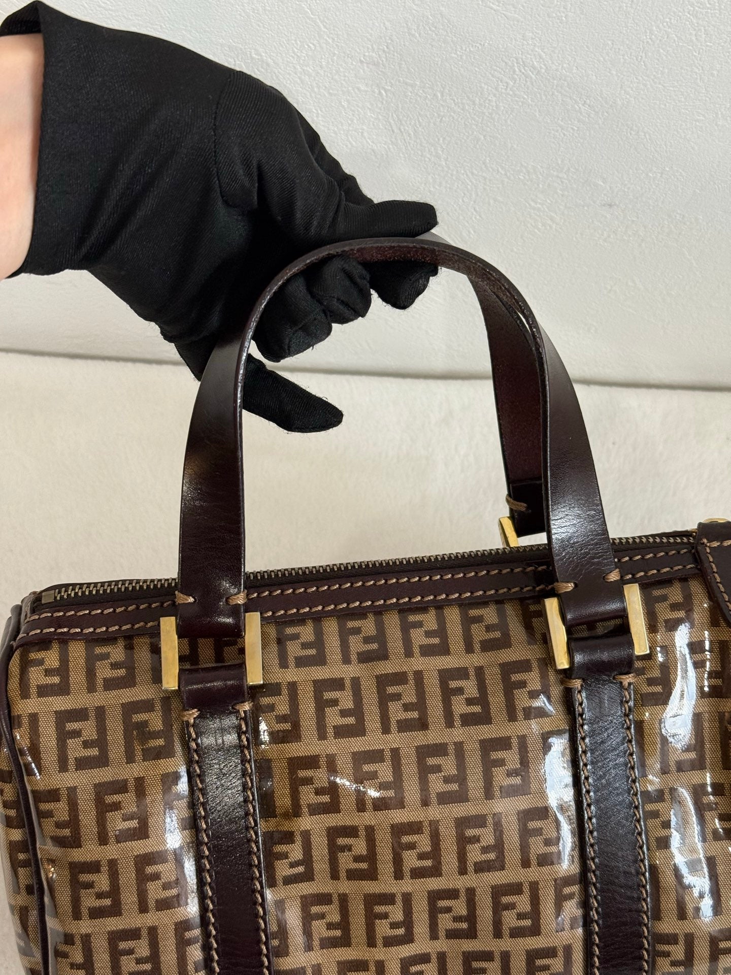 FENDI Zucchino Mini Boston Handbag