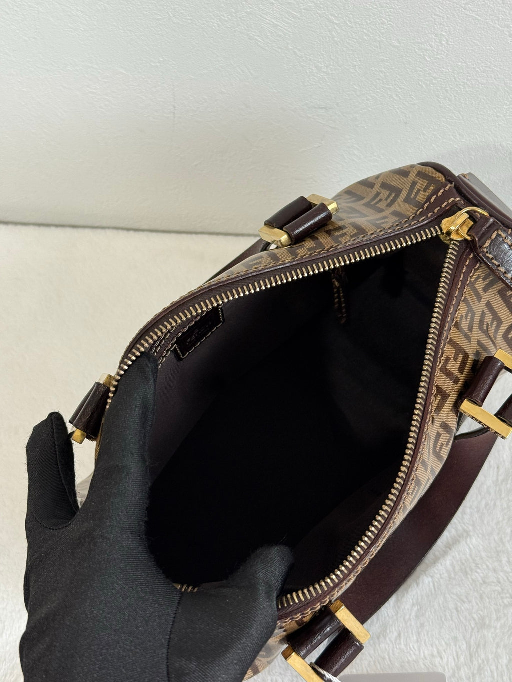 FENDI Zucchino Mini Boston Handbag