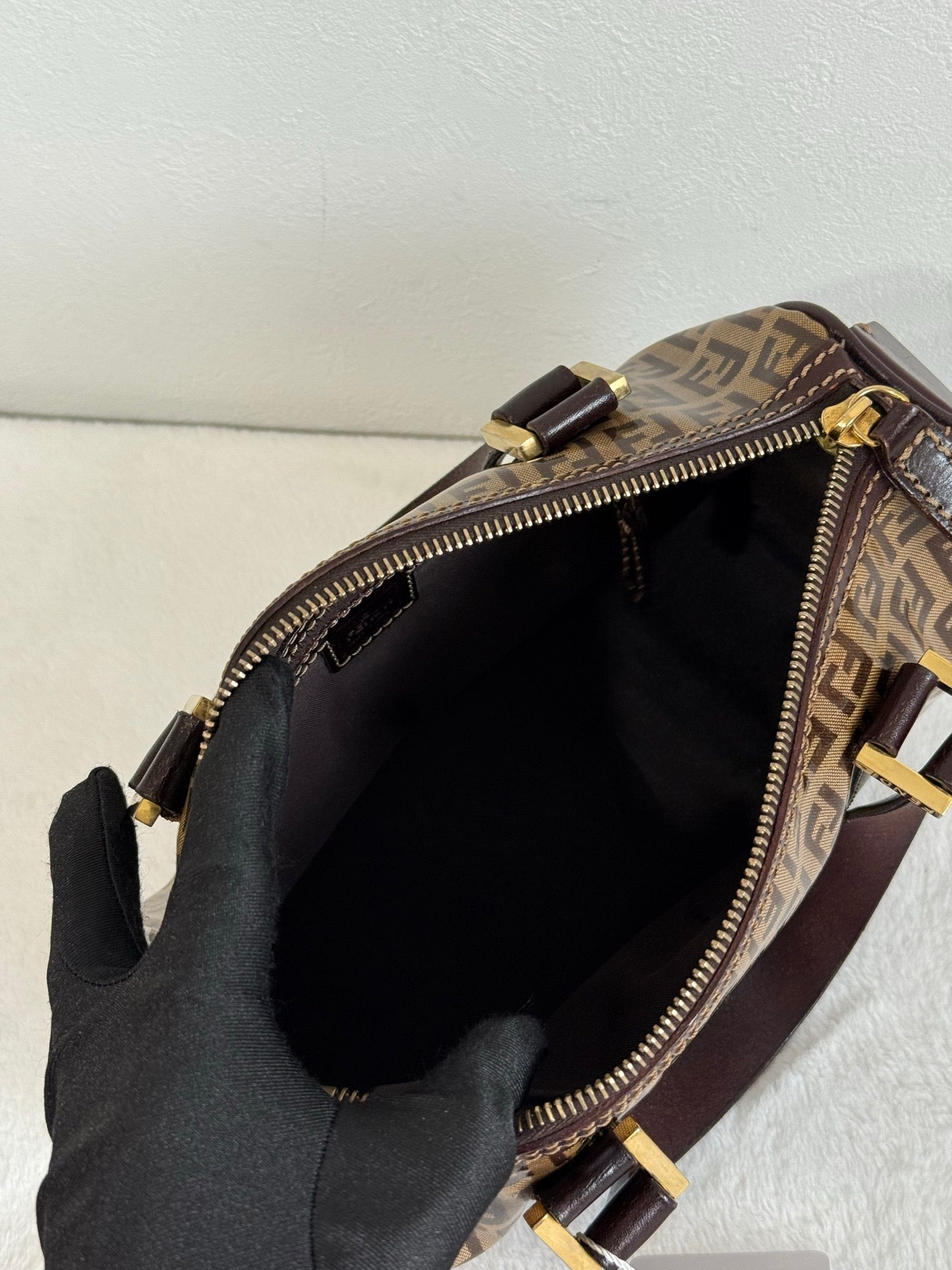 FENDI Zucchino Mini Boston Handbag