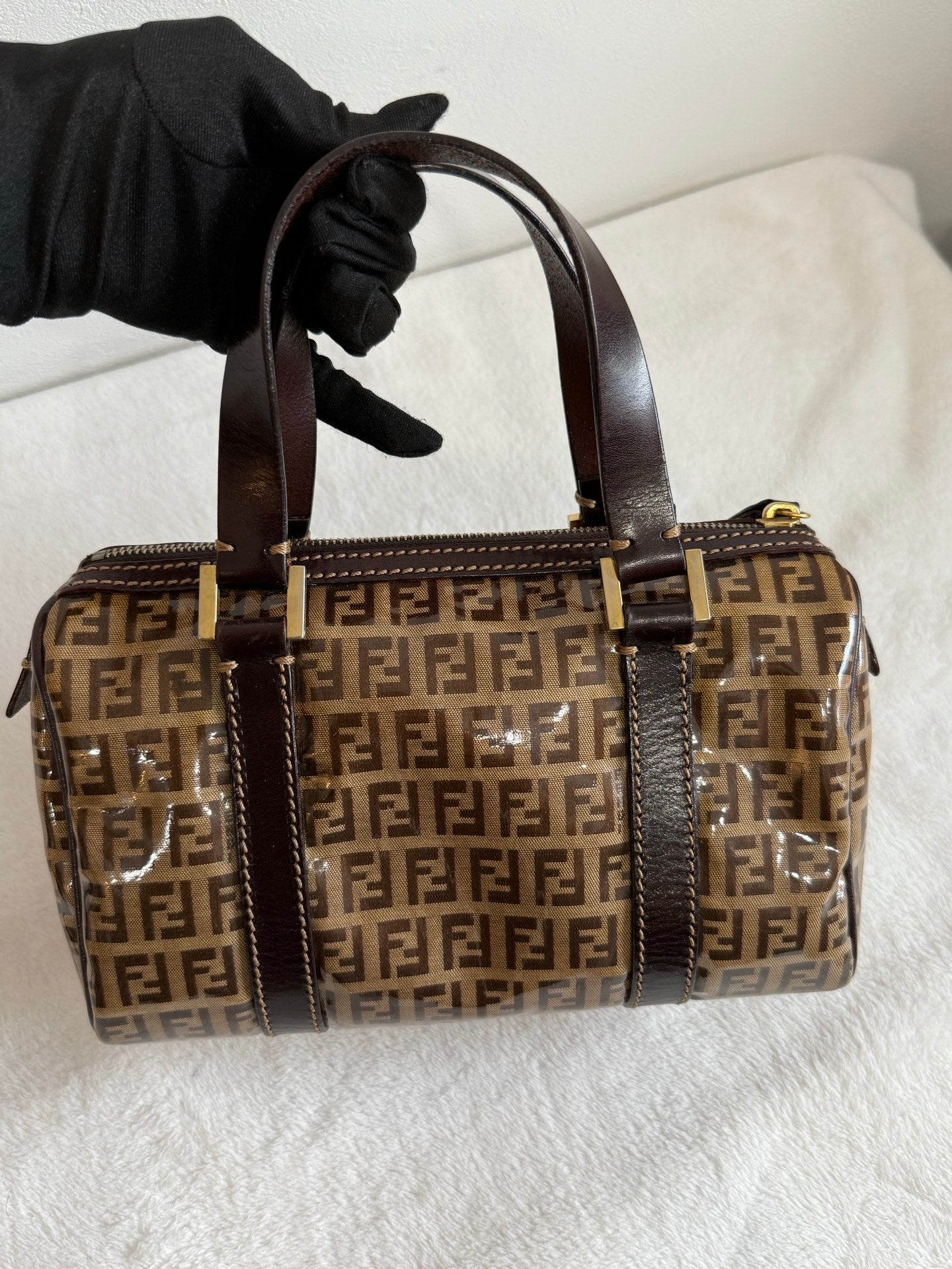 FENDI Zucchino Mini Boston Handbag