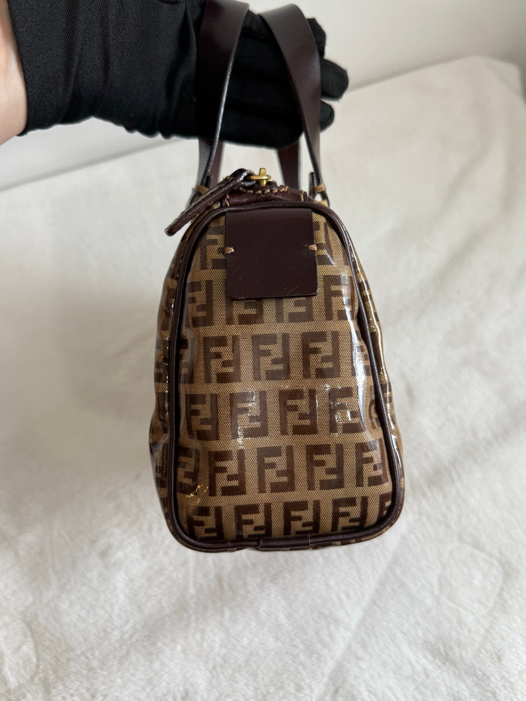 FENDI Zucchino Mini Boston Handbag