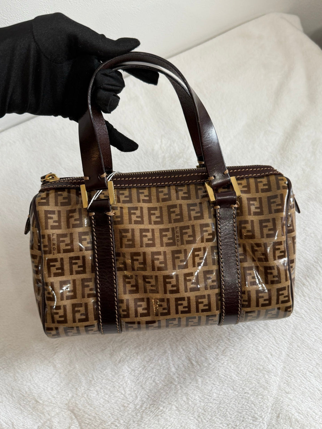 FENDI Zucchino Mini Boston Handbag