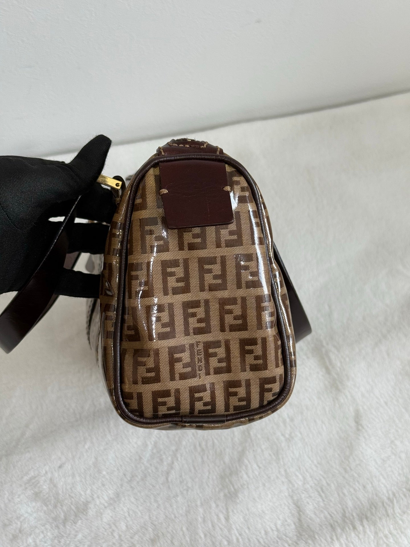 FENDI Zucchino Mini Boston Handbag
