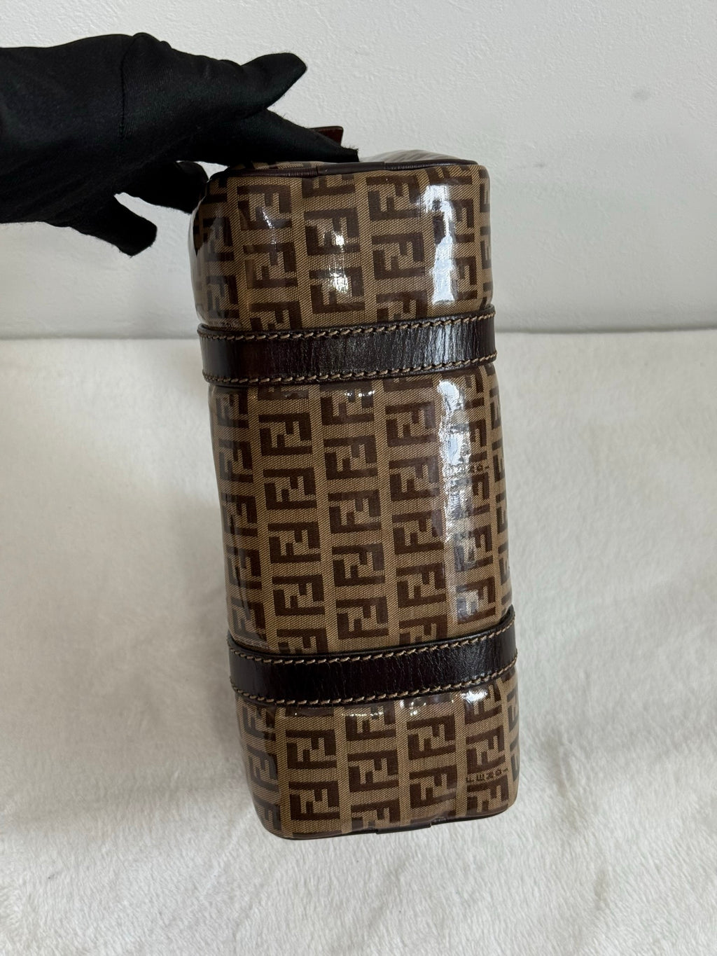 FENDI Zucchino Mini Boston Handbag
