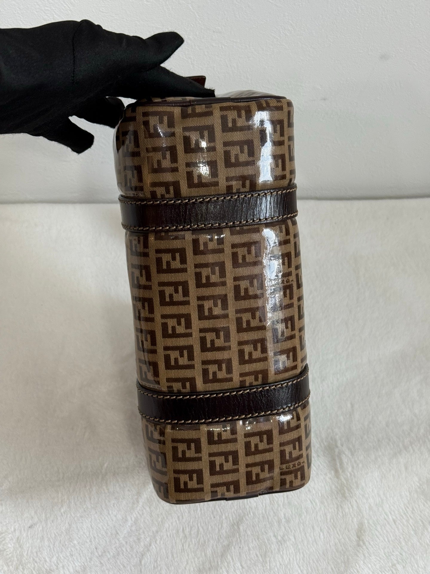 FENDI Zucchino Mini Boston Handbag