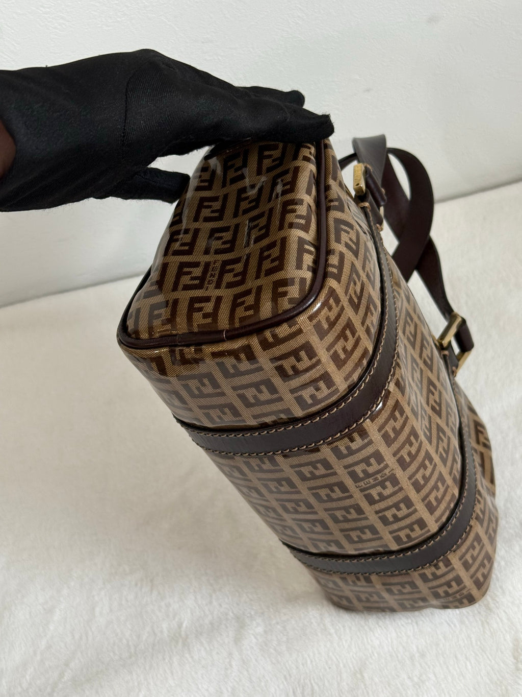 FENDI Zucchino Mini Boston Handbag