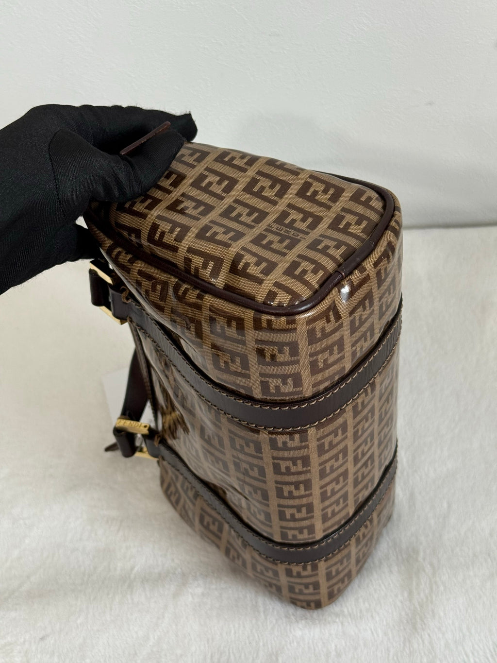 FENDI Zucchino Mini Boston Handbag
