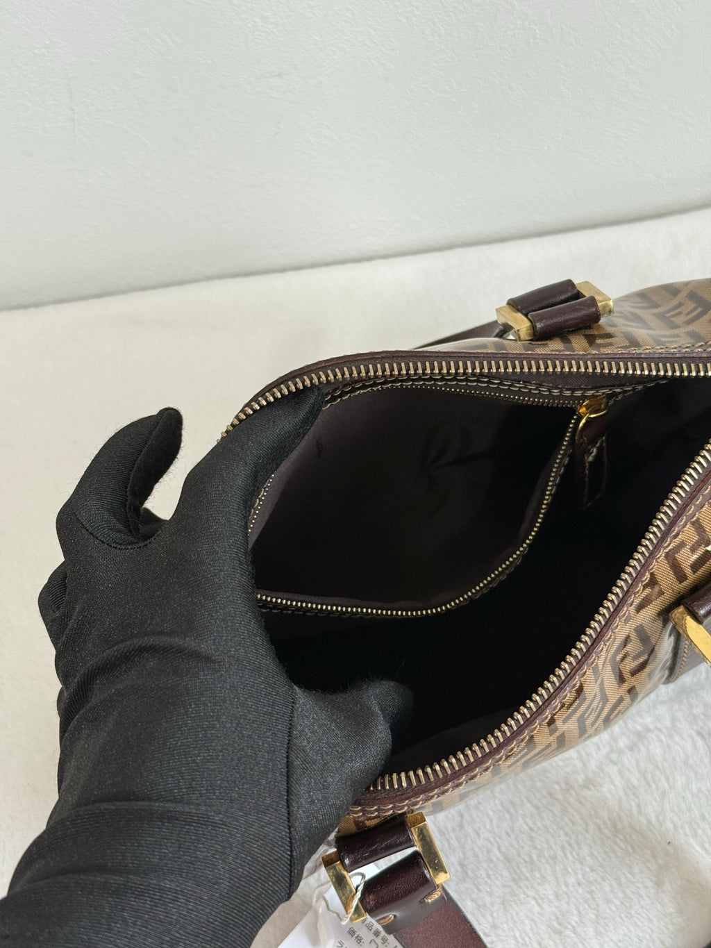 FENDI Zucchino Mini Boston Handbag