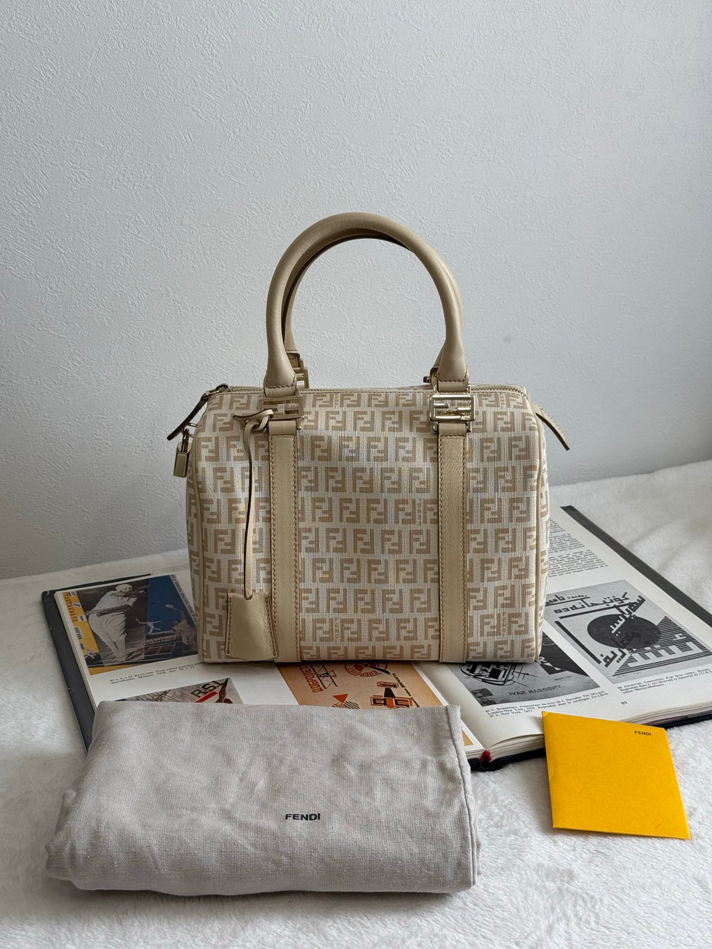 FENDI Zucchino Boston Handbag