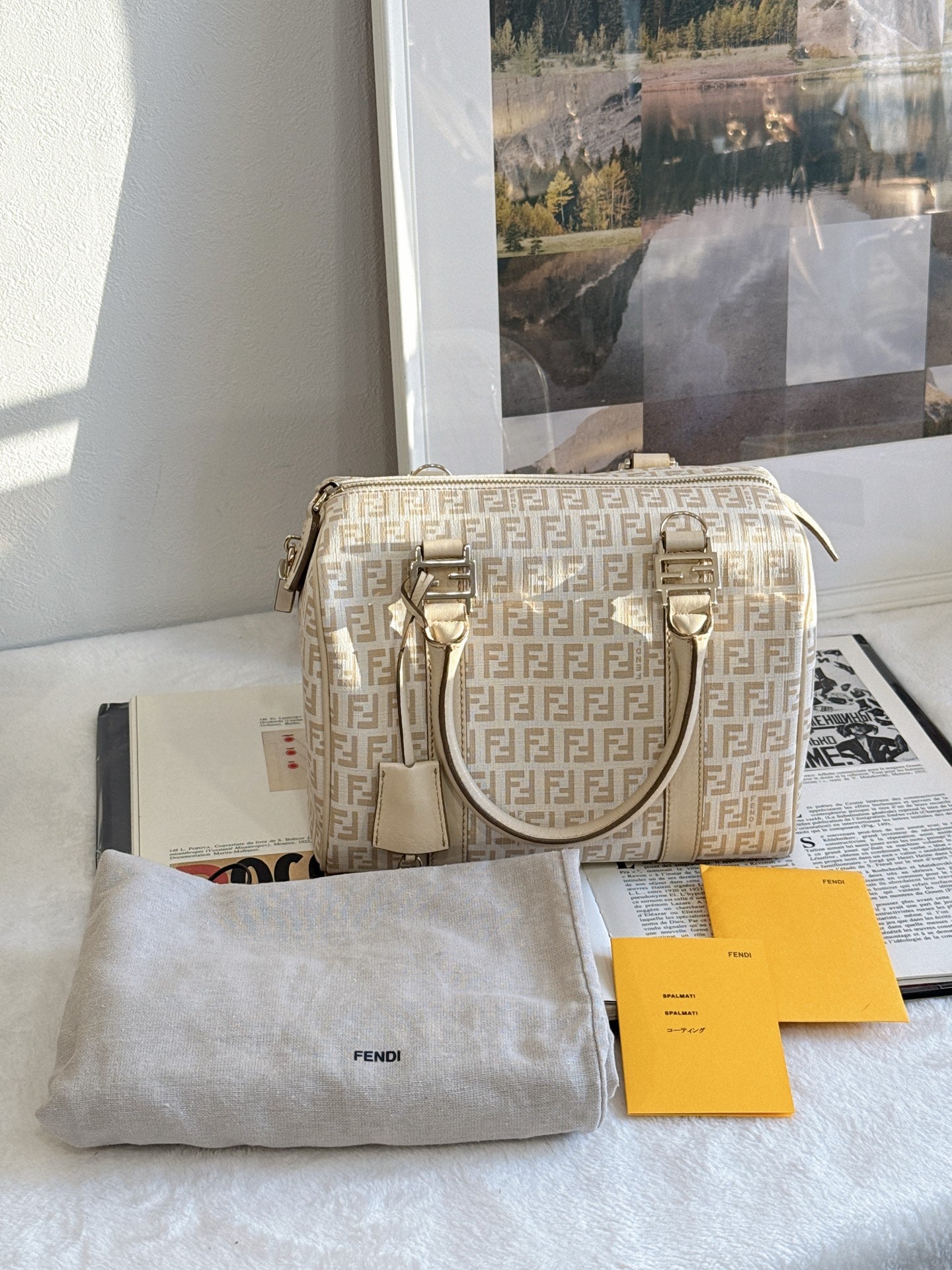 FENDI Zucchino Boston Handbag