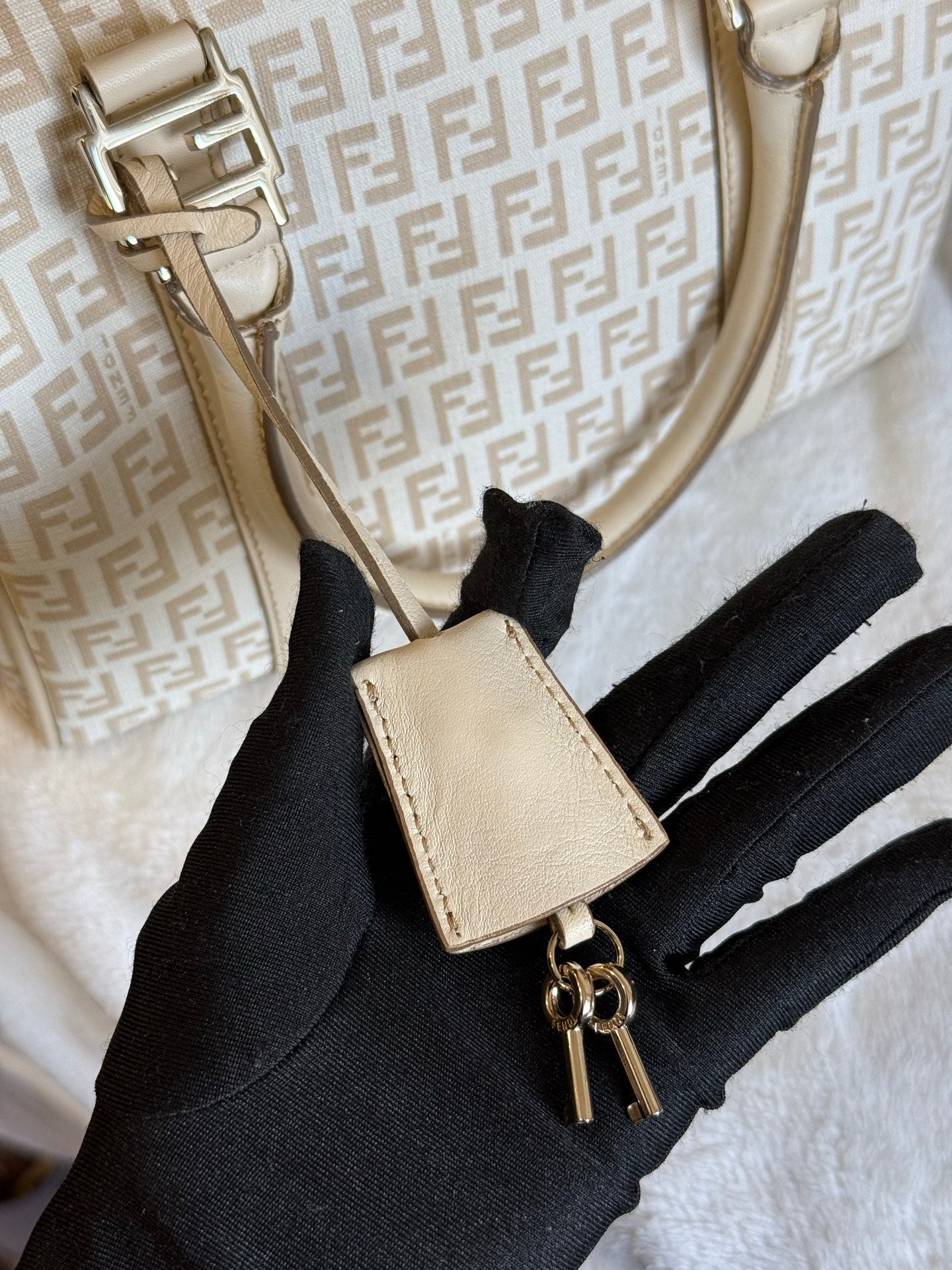 FENDI Zucchino Boston Handbag