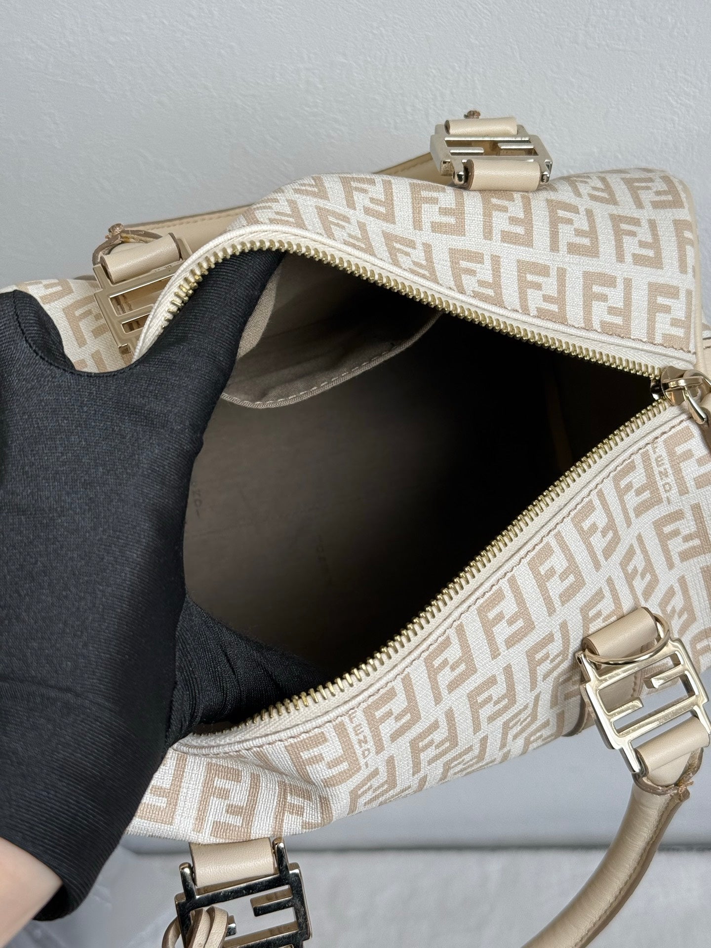 FENDI Zucchino Boston Handbag