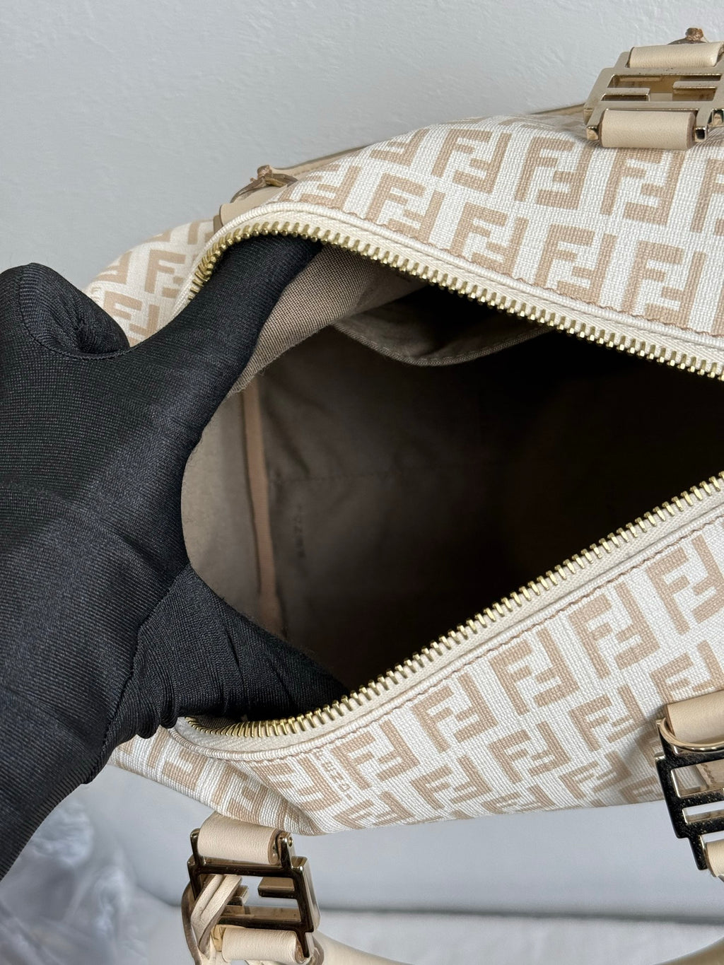 FENDI Zucchino Boston Handbag