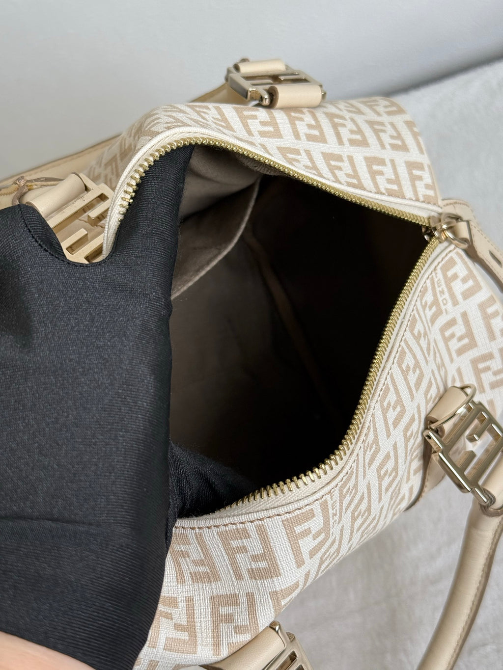 FENDI Zucchino Boston Handbag