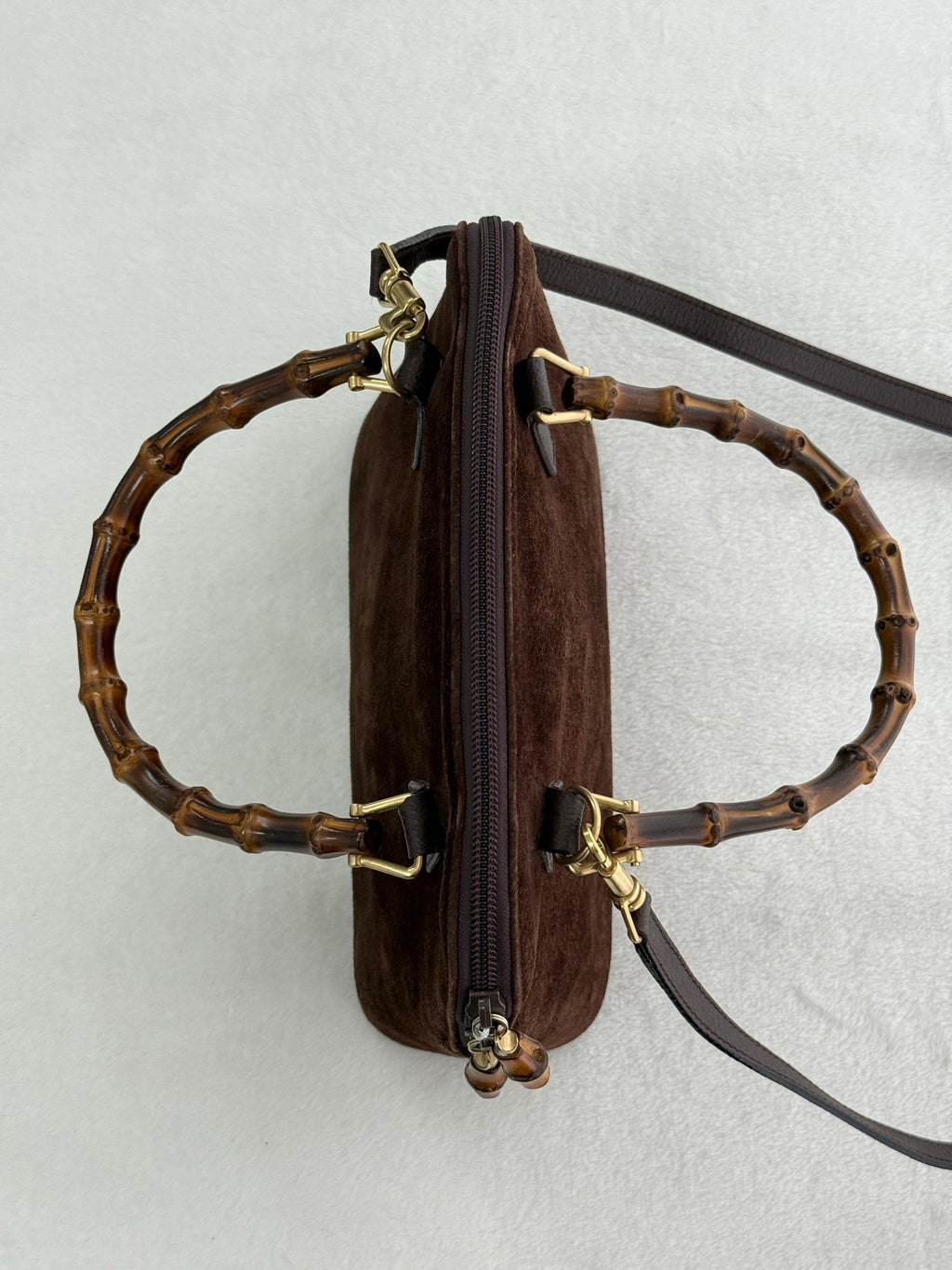 GUCCI Bamboo-handle suede shoulderbag