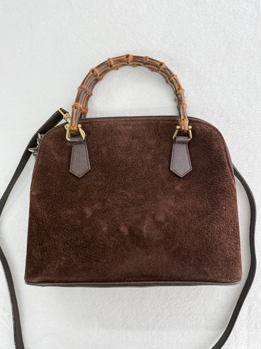 GUCCI Bamboo-handle suede shoulderbag