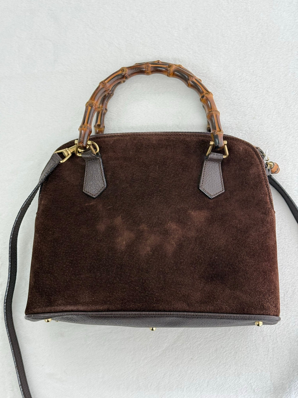 GUCCI Bamboo-handle suede shoulderbag