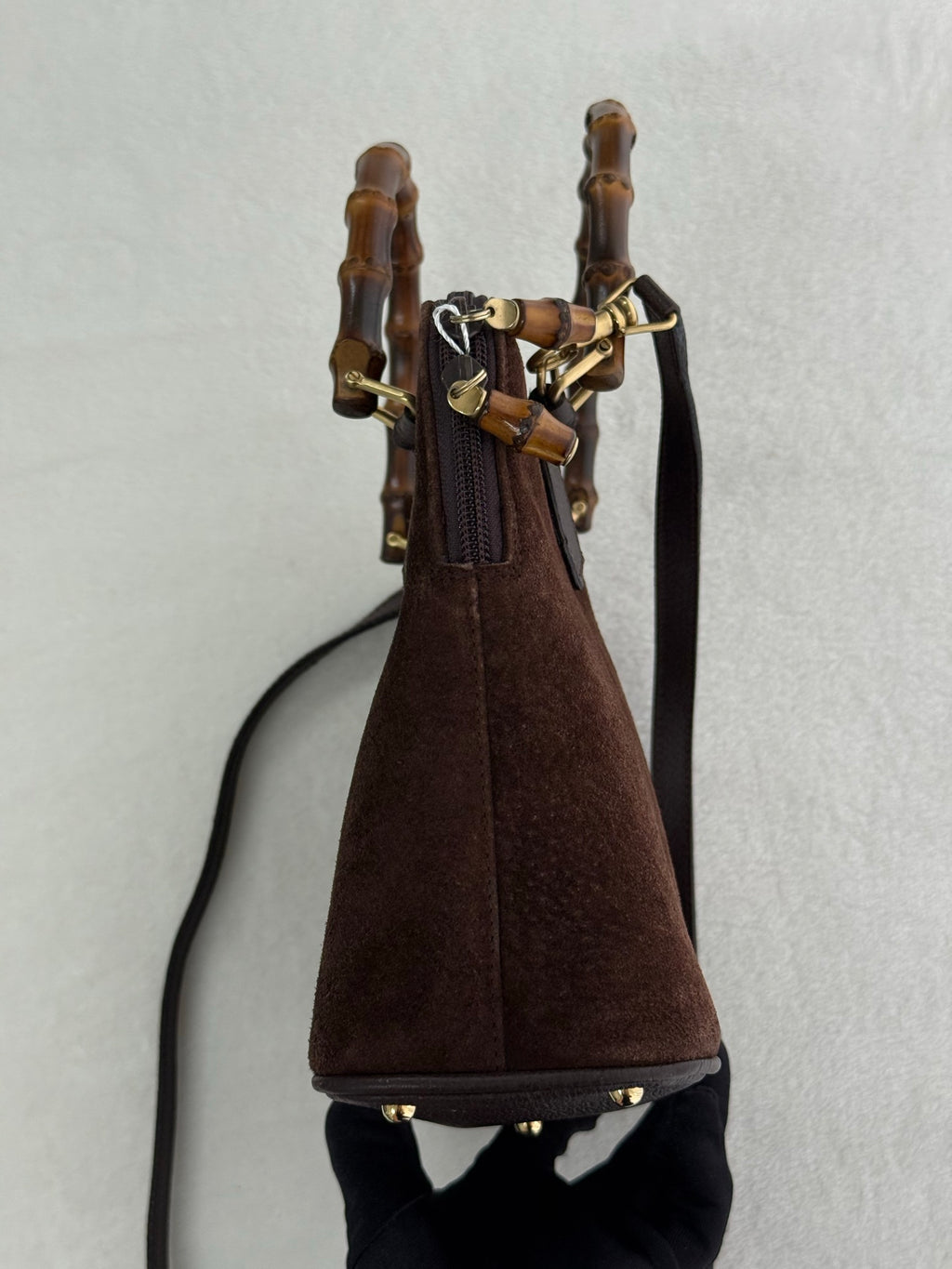 GUCCI Bamboo-handle suede shoulderbag