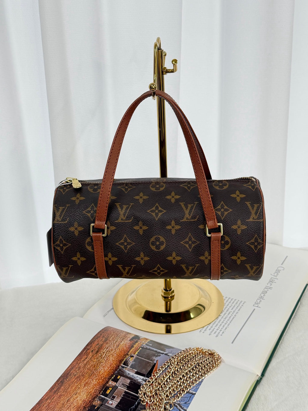 LOUIS VUITTON  Red Leather handle Papillon Bag