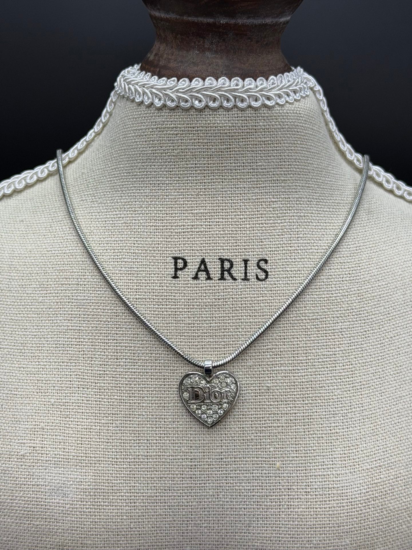 CHRISTIAN DIOR Heart-shaped Rhinestone Necklace