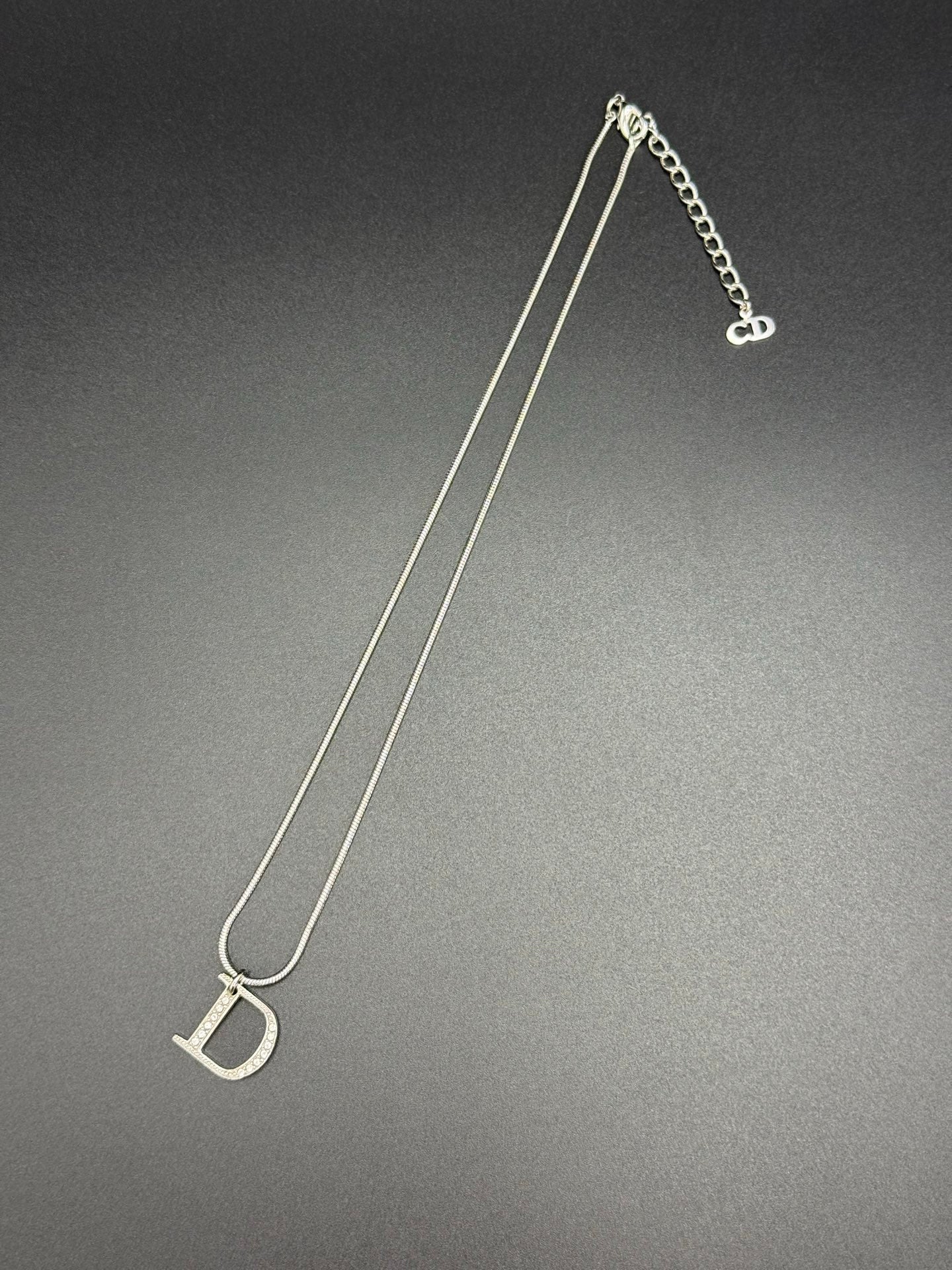 CHRISITIAN DIOR D Logo Rhinestone Necklace