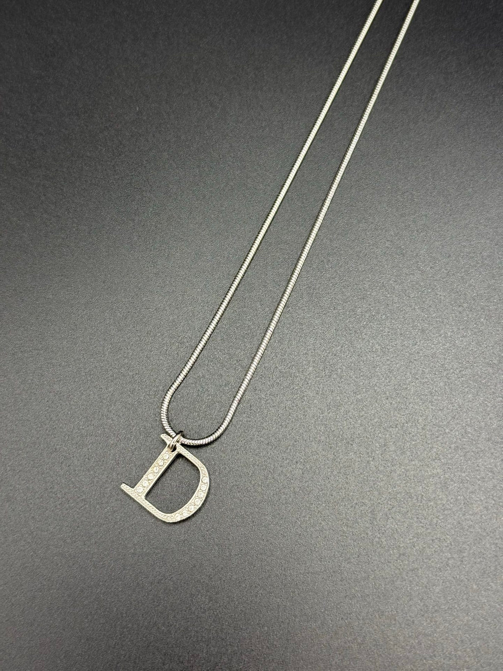 CHRISITIAN DIOR D Logo Rhinestone Necklace