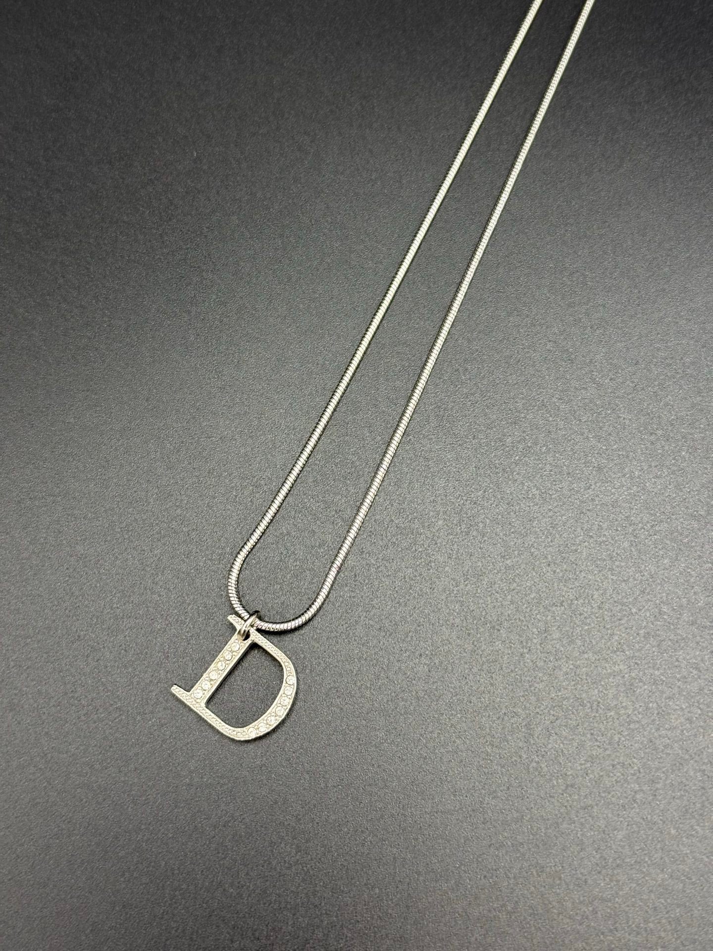 CHRISITIAN DIOR D Logo Rhinestone Necklace