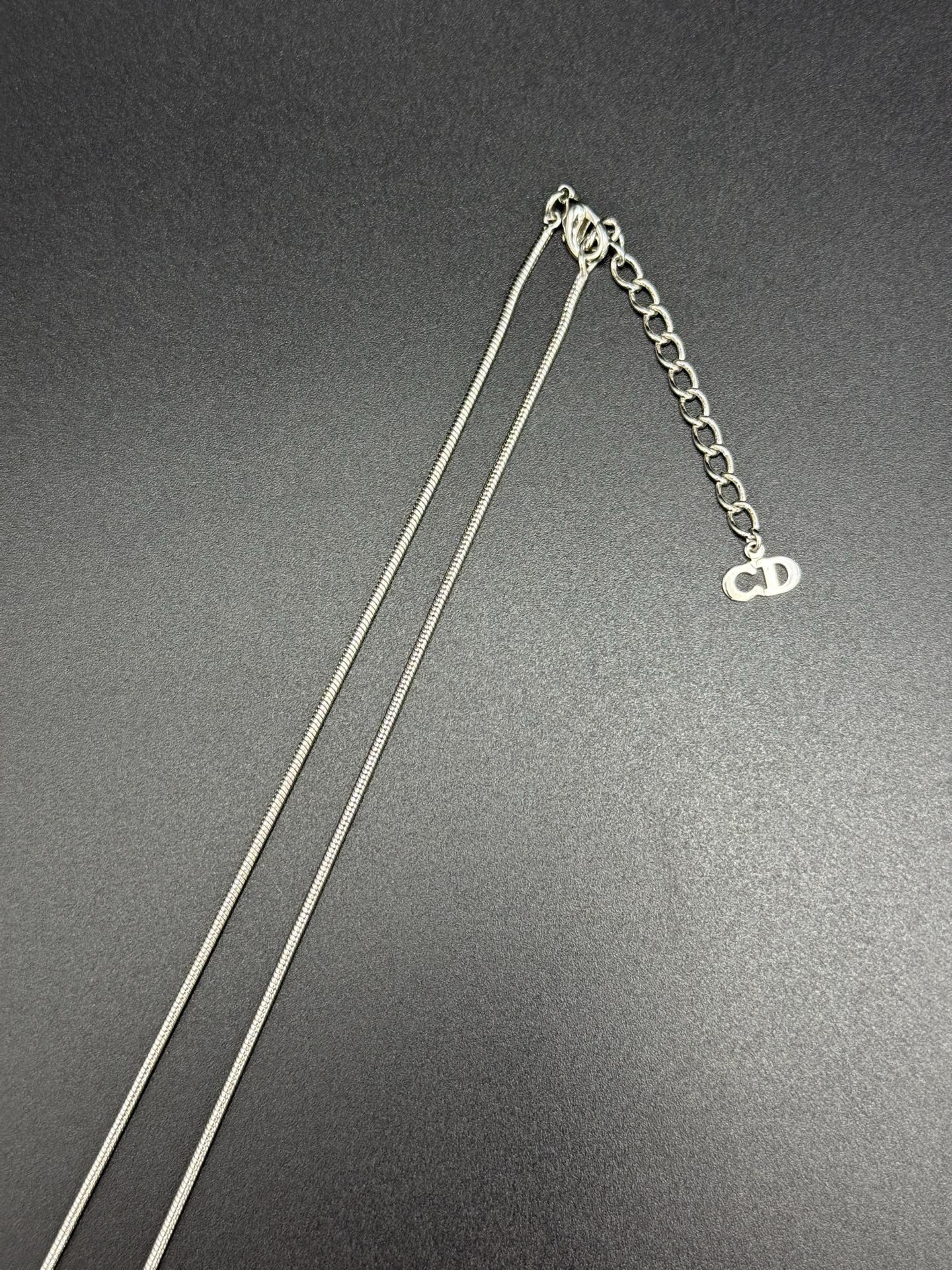 CHRISITIAN DIOR D Logo Rhinestone Necklace