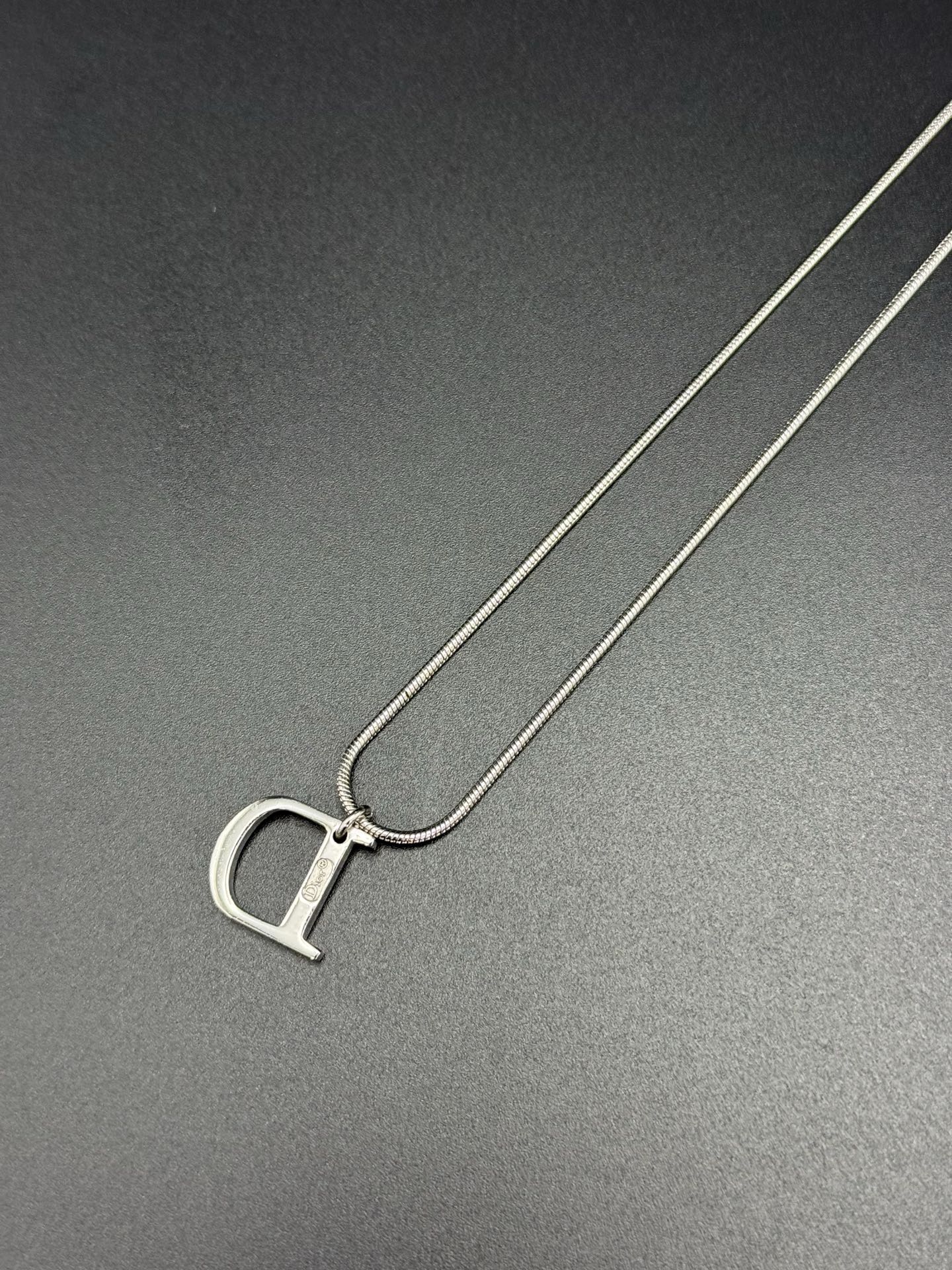 CHRISITIAN DIOR D Logo Rhinestone Necklace