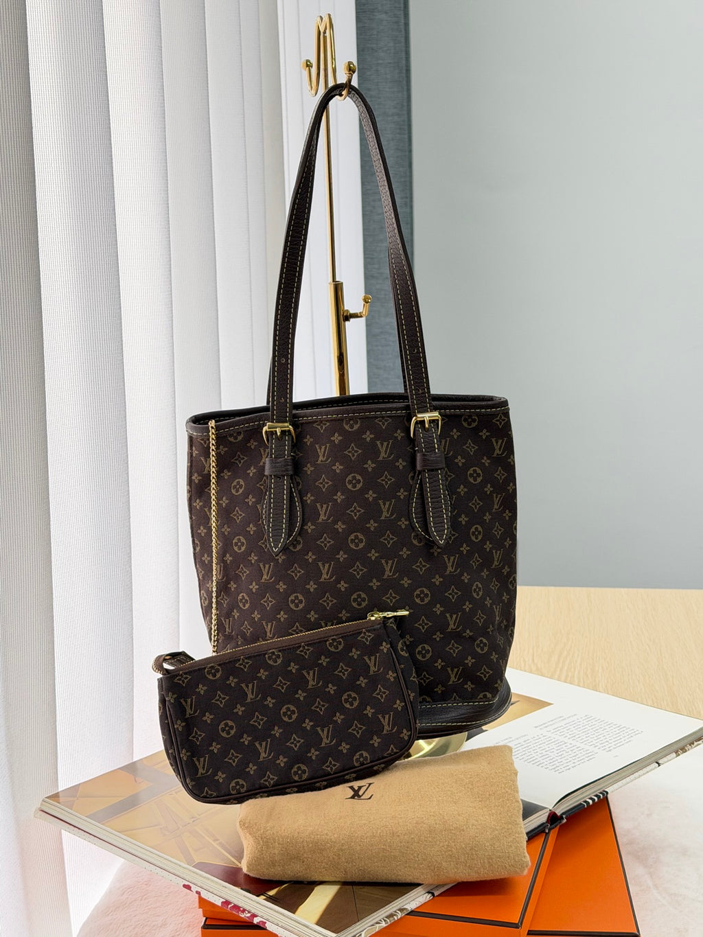 LOUIS VUITTON Monogram Denim Brown Totebag(Set)