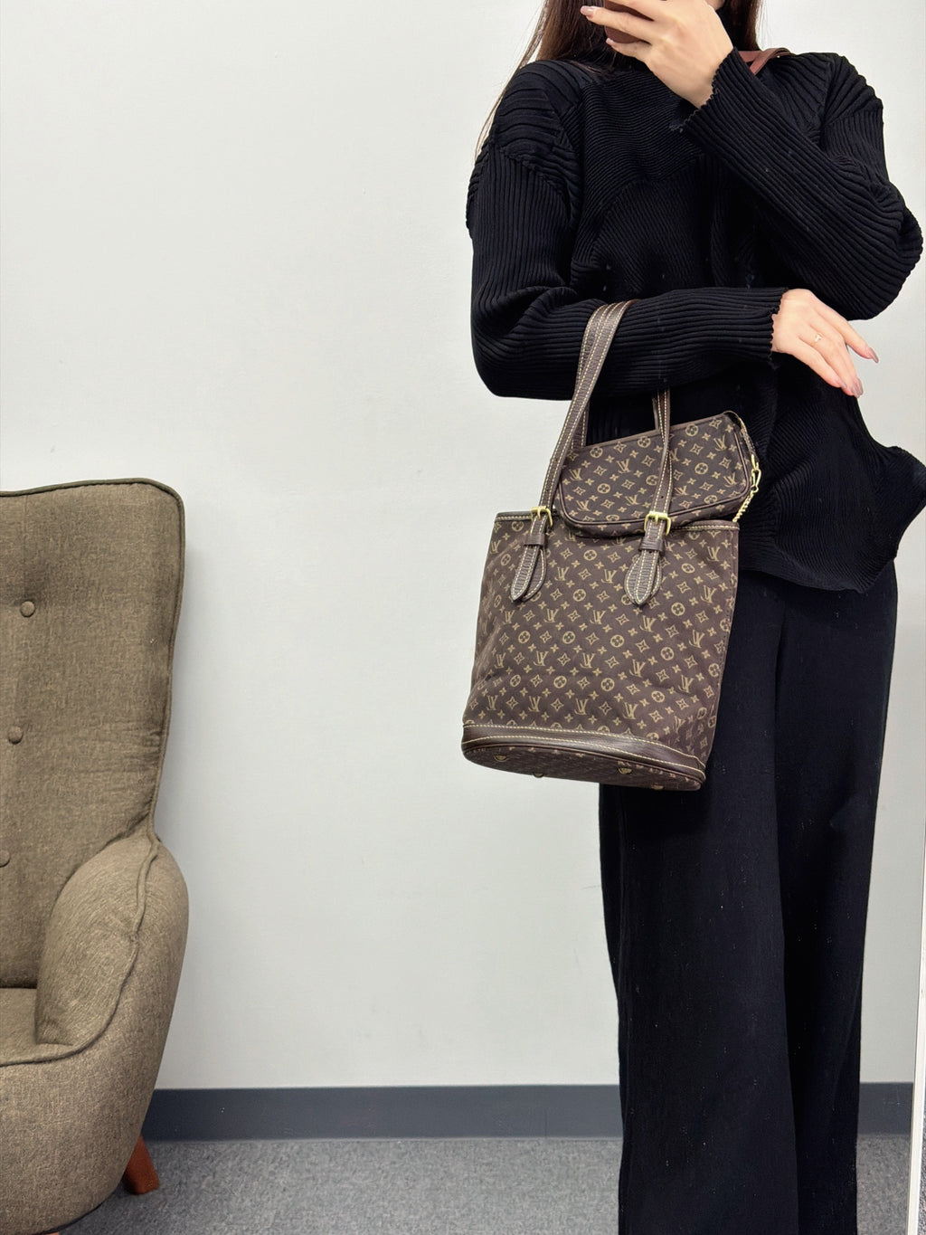 LOUIS VUITTON Monogram Denim Brown Totebag(Set)