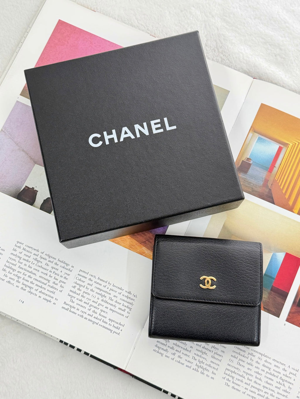 CHANEL Double-C Geniune Trifold Wallet