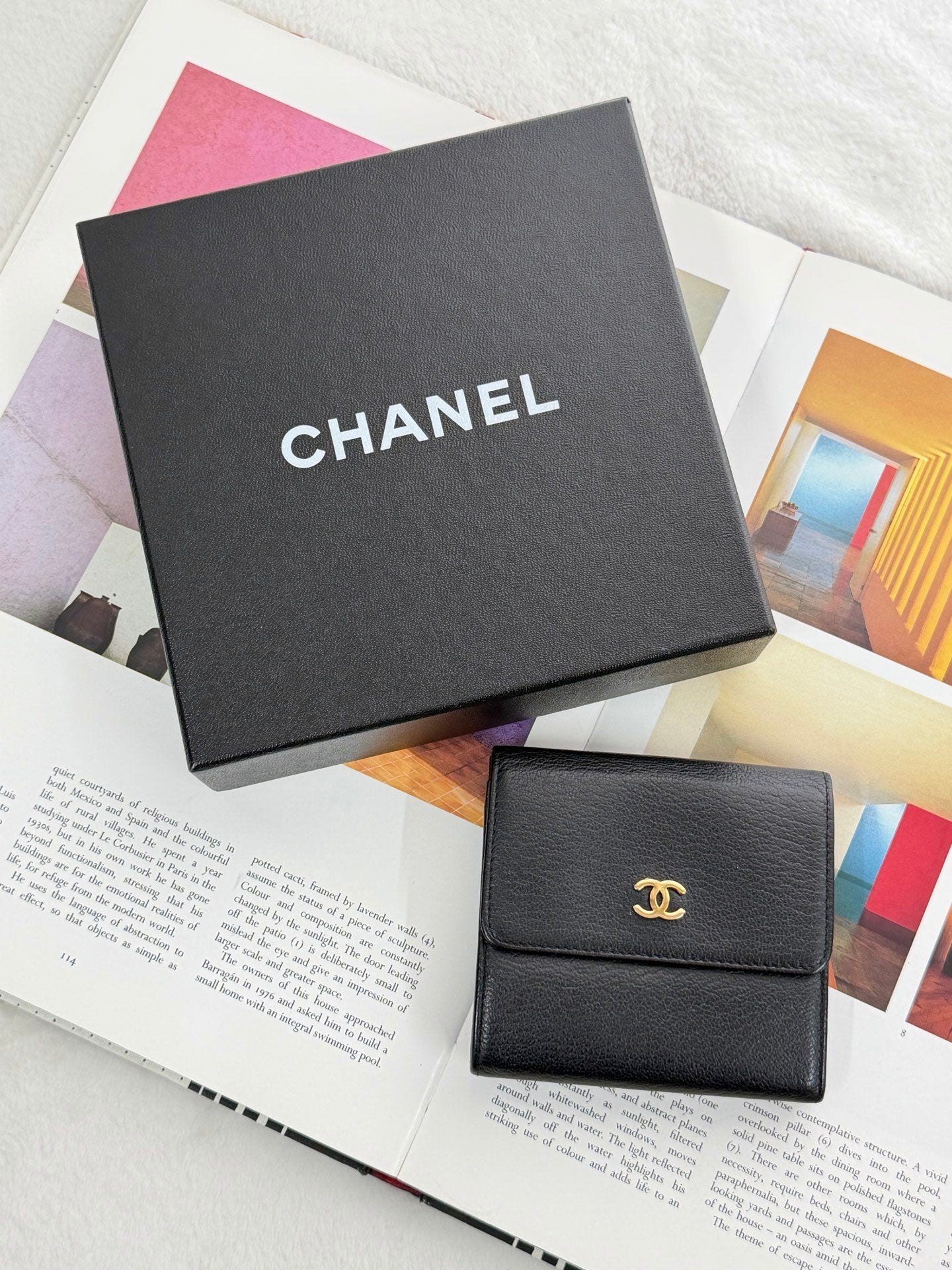 CHANEL Double-C Geniune Trifold Wallet