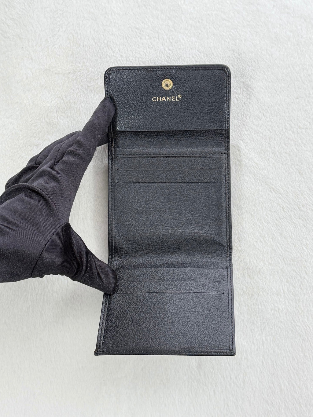 CHANEL Double-C Geniune Trifold Wallet