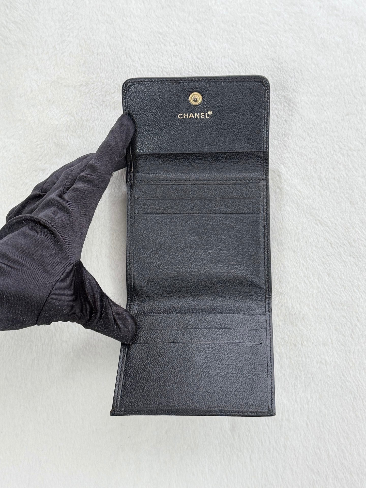 CHANEL Double-C Geniune Trifold Wallet