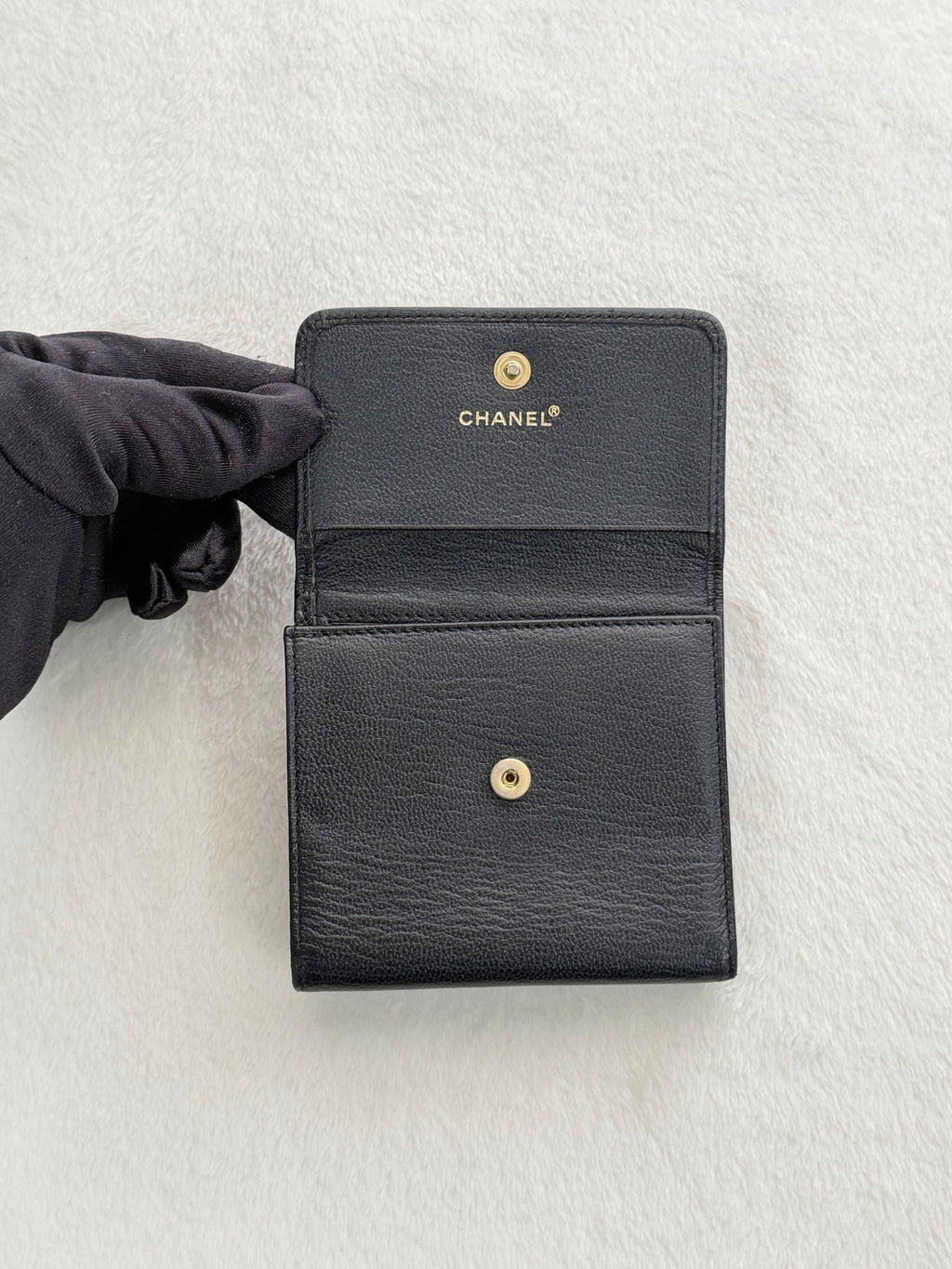 CHANEL Double-C Geniune Trifold Wallet